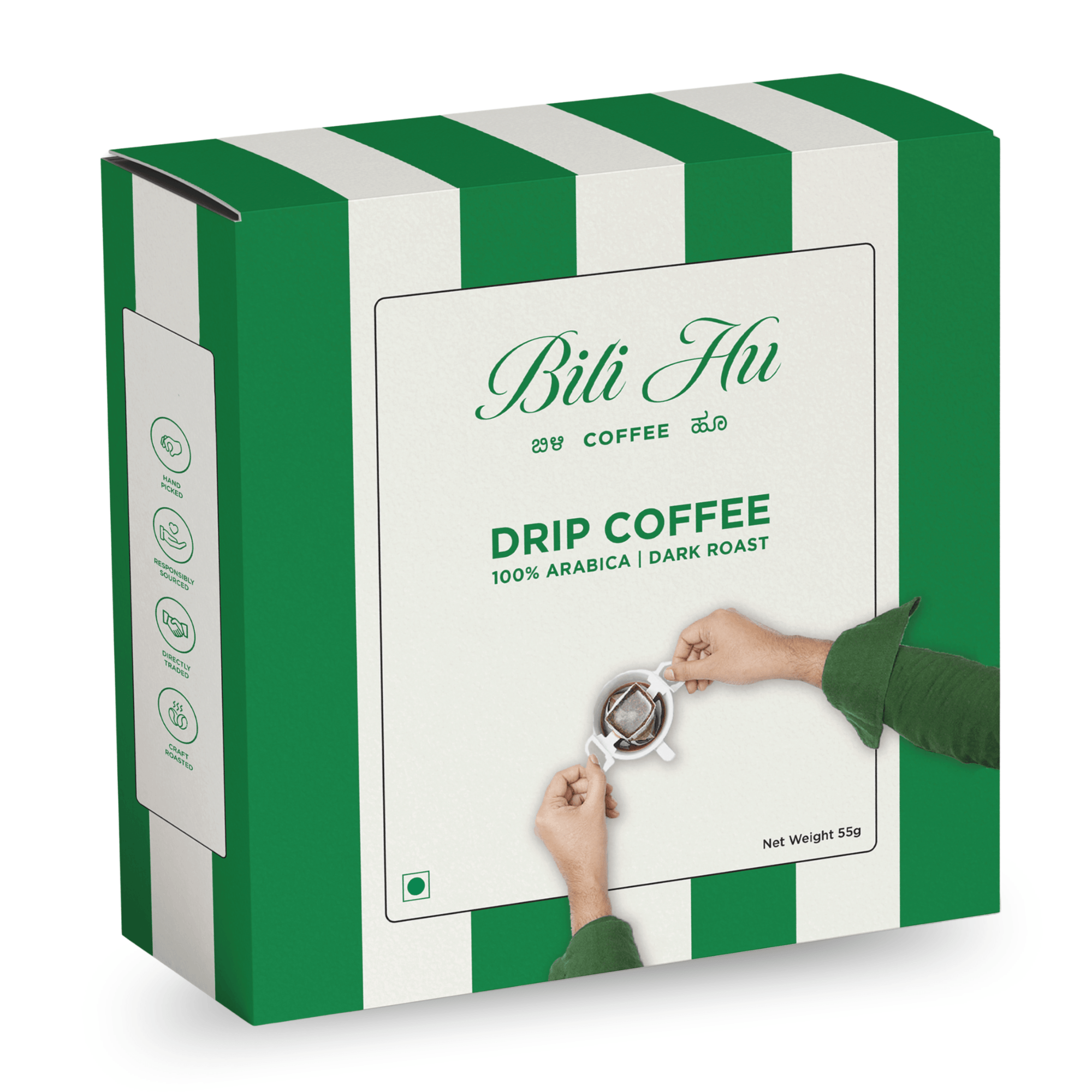 Bili Hu Hot Coffee Drip Bags, Dark Roast (Set of 5), Arabica Coffee Beans
